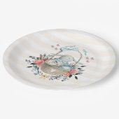 卵と花が入ったかごの中のかわいいかわいらしバニー ペーパープレート (アングル)