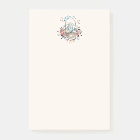 卵と花が入ったかごの中のかわいいかわいらしバニー ポストイット (正面)