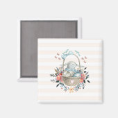 卵と花が入ったかごの中のかわいいかわいらしバニー マグネット (正面/裏面)