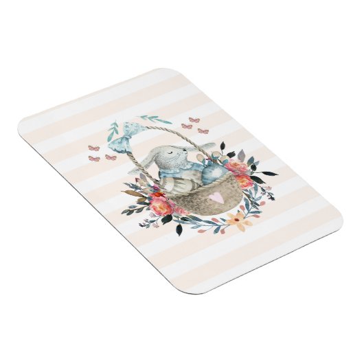 卵と花が入ったかごの中のかわいいかわいらしバニー マグネット (右側)