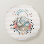 卵と花が入ったかごの中のかわいいかわいらしバニー ラウンドクッション (裏面)