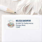 卵と花が入ったかごの中のかわいいかわいらしバニー ラベル (インサイチュ)