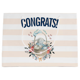 卵と花が入ったかごの中のかわいいかわいらしバニー ラージペーパーバッグ