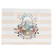 卵と花が入ったかごの中のかわいいかわいらしバニー ラージペーパーバッグ (裏面)