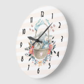 卵と花が入ったかごの中のかわいいかわいらしバニー ラージ壁時計 (傾斜)