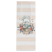 卵と花が入ったかごの中のかわいいかわいらしバニー ワインギフトバッグ (正面)