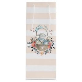 卵と花が入ったかごの中のかわいいかわいらしバニー ワインギフトバッグ