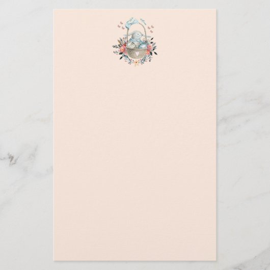 卵と花が入ったかごの中のかわいいかわいらしバニー 便箋 (正面)