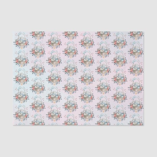 卵と花が入ったかごの中のかわいいかわいらしバニー 薄葉紙 (正面)