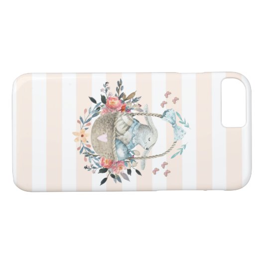 卵と花が入ったかごの中のかわいいかわいらしバニー Case-Mate iPhoneケース (裏面(横))
