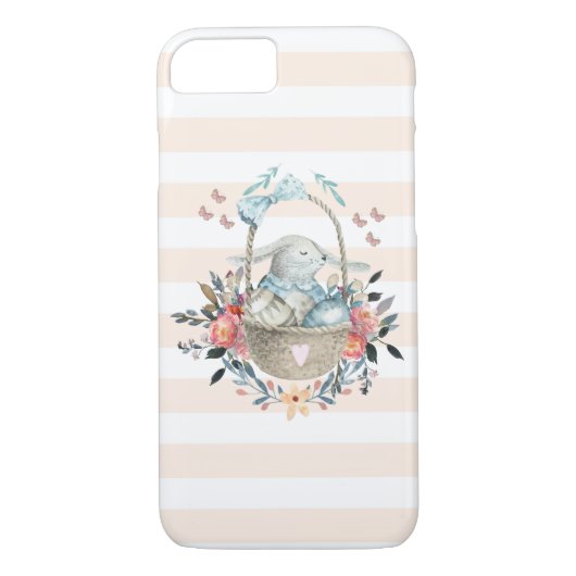 卵と花が入ったかごの中のかわいいかわいらしバニー Case-Mate iPhoneケース (裏面)