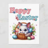 卵と花が入ったカゴのかわいいイースターバニー ポストカード (正面)