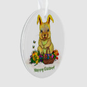 卵と花が咲くかわいいイースターウサギ オーナメント (正面)