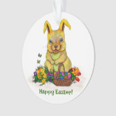 卵と花が咲くかわいいイースターウサギ オーナメント (正面)