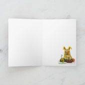 卵と花が咲くかわいいイースターウサギ カード (内部)