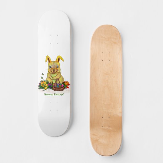 卵と花が咲くかわいいイースターウサギ スケートボード (正面)