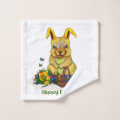 卵と花が咲くかわいいイースターウサギ バスタオルセット (ウォッシュタオル)