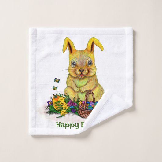 卵と花が咲くかわいいイースターウサギ バスタオルセット (ウォッシュタオル)