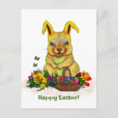 卵と花が咲くかわいいイースターウサギ ポストカード (正面)