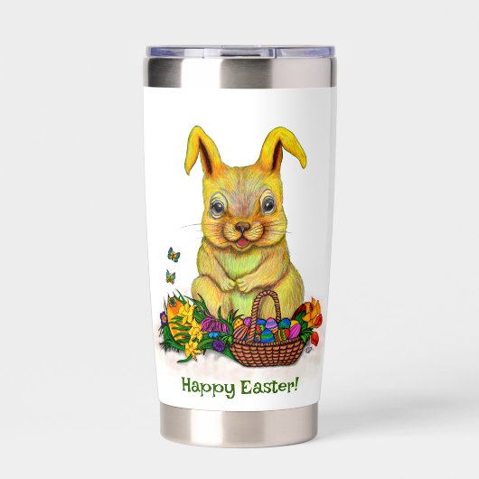 卵と花が咲くかわいいイースターウサギ 保温保冷タンブラー (正面)