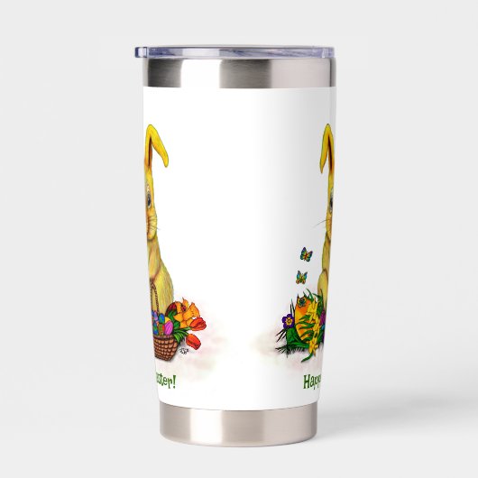 卵と花が咲くかわいいイースターウサギ 保温保冷タンブラー (右面)