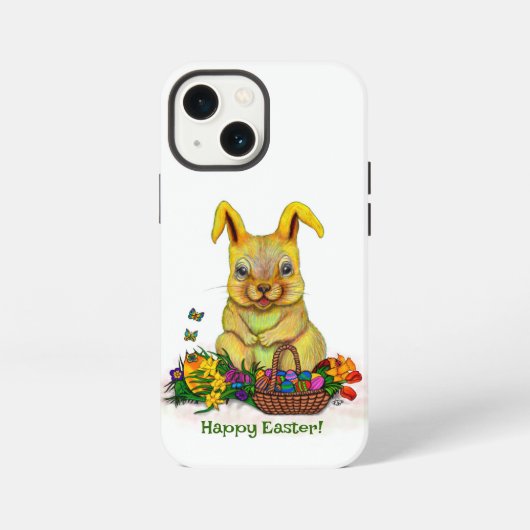 卵と花が咲くかわいいイースターウサギ iPhoneケース (裏面)
