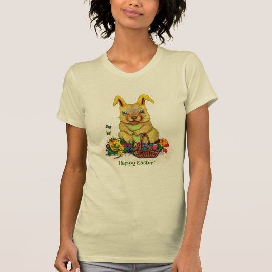 卵と花が咲くかわいいイースターウサギ Tシャツ (正面)