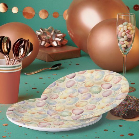 卵と花と鳥のイースターの背景 ペーパープレート (複数)