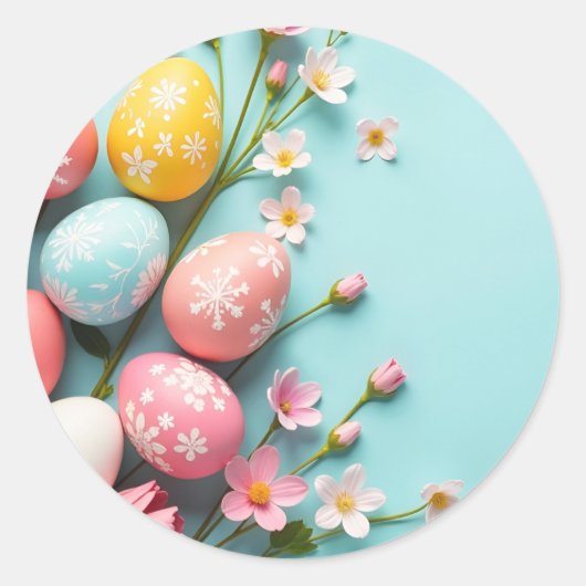 卵と花のイースターシール ラウンドシール (正面)