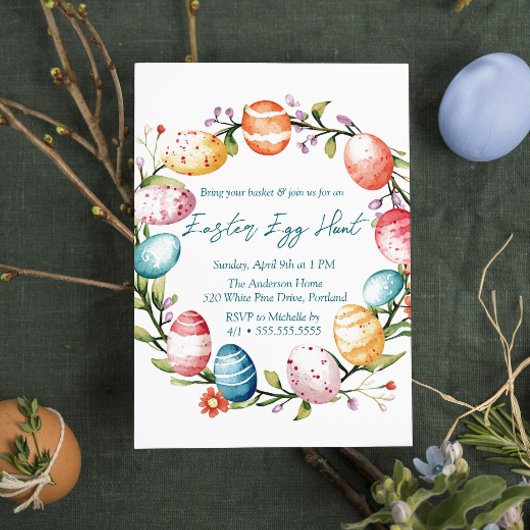 卵と花のリングや輪イースターエッグ狩り 招待状