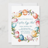 卵と花のリングや輪イースターエッグ狩り 招待状 (正面)