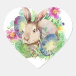 卵と花を持つイースターバニー ハートシール