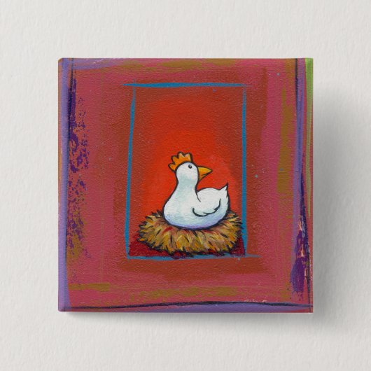 卵のおもしろいの多彩な絵画を置いている鶏の芸術の雌鶏 缶バッジ (正面)