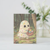卵のかご入りの水玉模様幽霊 ポストカード (スタンド正面)