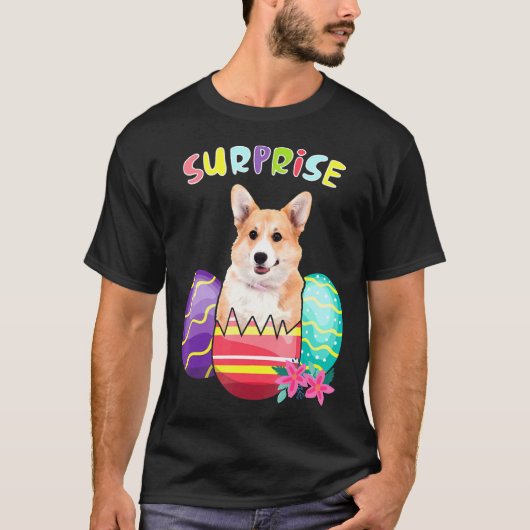 卵のイースタードッグとコルギバニー Tシャツ (正面)