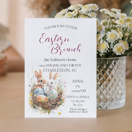 卵のイースターブランチとバスケットの2つのブンニー 招待状