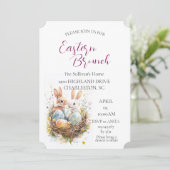 卵のイースターブランチとバスケットの2つのブンニー 招待状 (スタンド正面)