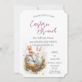 卵のイースターブランチとバスケットの2つのブンニー 招待状 (正面)