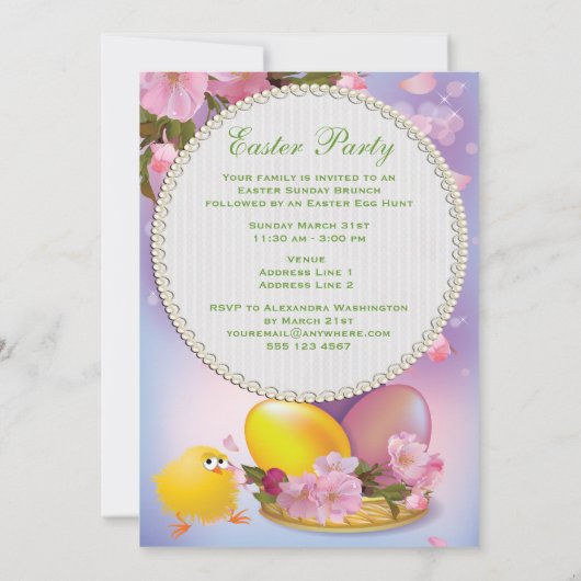 卵のイースター美しい花及びパーティー 招待状 (裏面)