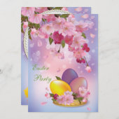 卵のイースター美しい花及びパーティー 招待状 (正面/裏面)