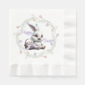 卵のナプキンのバスケットとイースターバニー 縁ありランチョンナプキン (正面)
