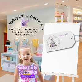 卵のバスケットとイースターバニーのギフトラベル ギフトタグ