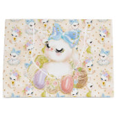 卵のバスケットと可愛い水色のイースターバニー ラージペーパーバッグ (正面)