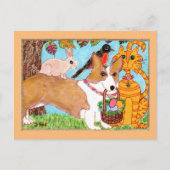 卵のバスケットの民芸イースターのコーギー及び友人 シーズンポストカード (正面)