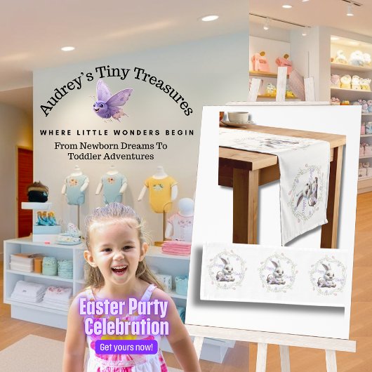 卵のバスケット付きイースターバニーのテーブルランナー ロングテーブルランナー