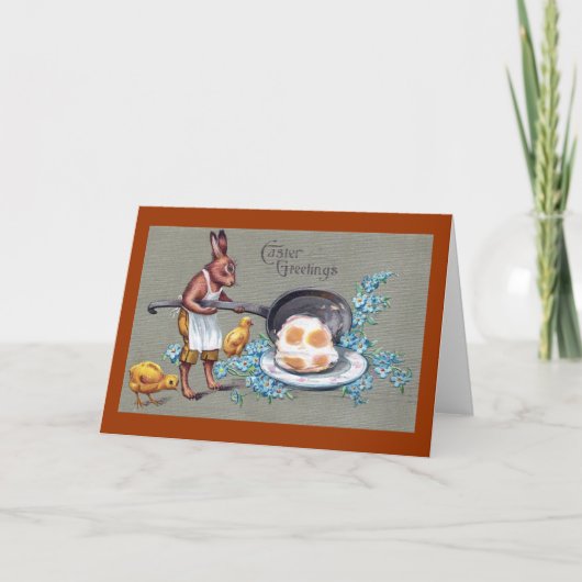 卵のヴィンテージイースターを揚げるウサギ シーズンカード (正面)