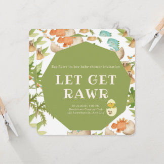 卵の中の可愛い恐竜の男の子シャワーの招待 招待状