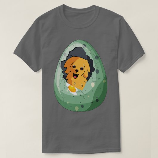 卵の中の犬のおもしろいデザイントレンディーステッキ Tシャツ (デザイン正面)