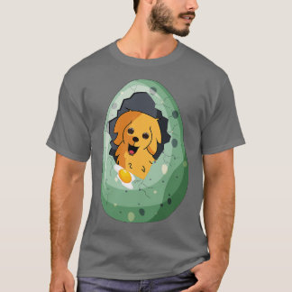 卵の中の犬のおもしろいデザイントレンディーステッキ Tシャツ