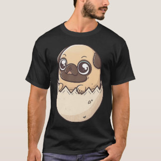 卵の中の犬、かわいいイースター・パグ、かわいい犬、パグ Tシャツ